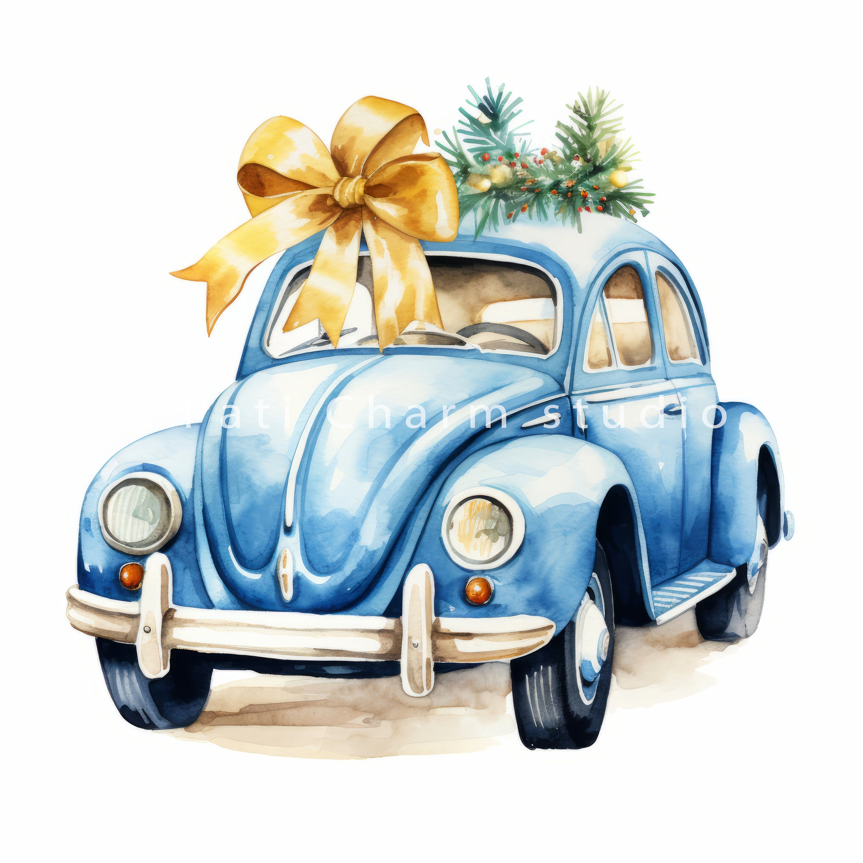 Christmas Cars Retro Clipart Bundle Vintage Car Holiday - Etsy