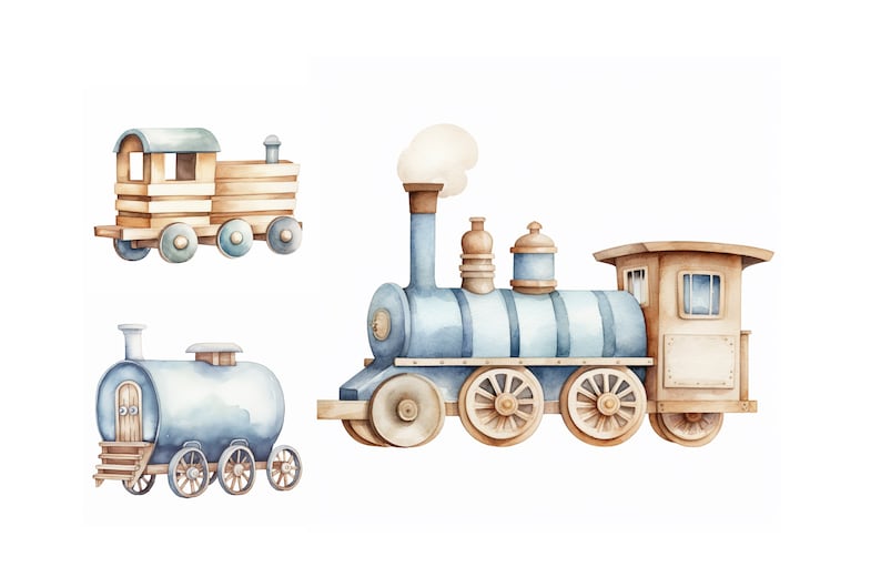 Brown R Train Watercolor Train Clipart Bundle, High Quality Jpgs, Nursery Wall Art ...