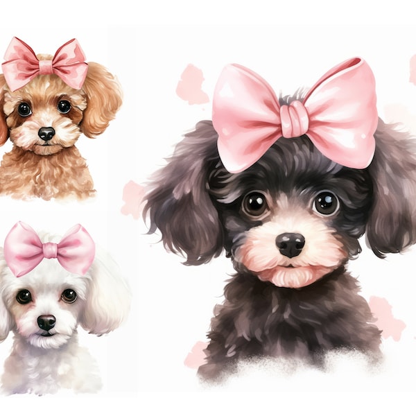 Cute Poodle Clipart, JPGs, Digital Download, Cute Pets Clipart, Watercolor Dog Clipart, Pink Poodle Clipart, Junk Journal, Baby Poodle Art