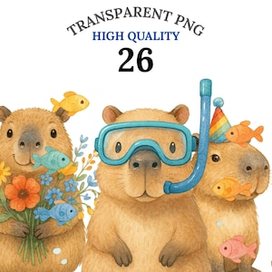 26 Capybara Clipart PNG, Cute Animals Spring Nature Capibara Bundle, Capybara Birthday Christmas Clipart, Fast Download Commercial Use
