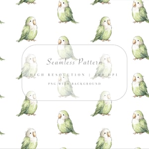 Green Parrot Seamless Pattern PNG - Watercolor Tropical Bird Digital Paper - Jungle Baby Commercial Use