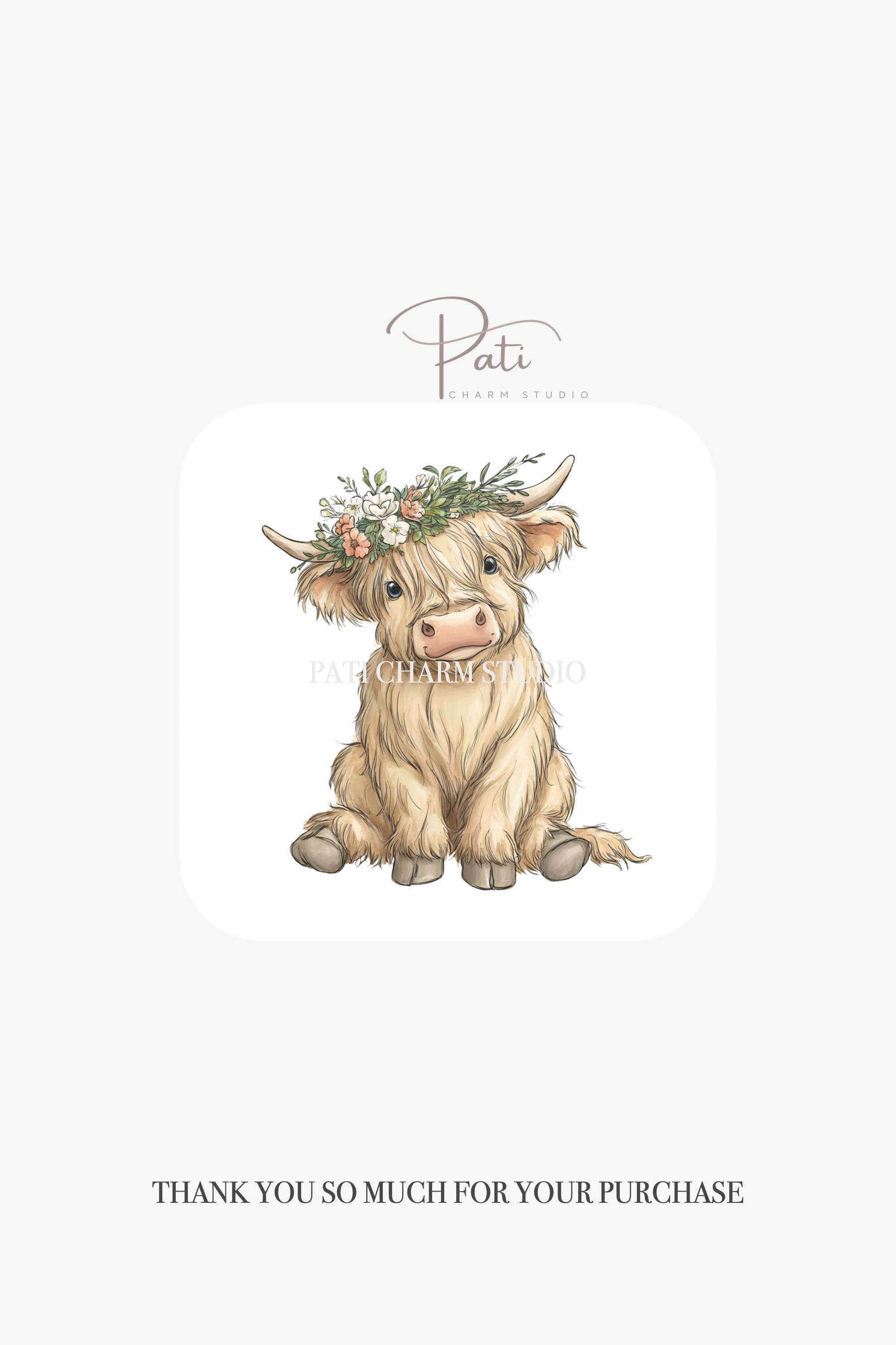 20 Highland Cow PNG Clipart Bundle, Floral Watercolor Farm Animal, Cute ...