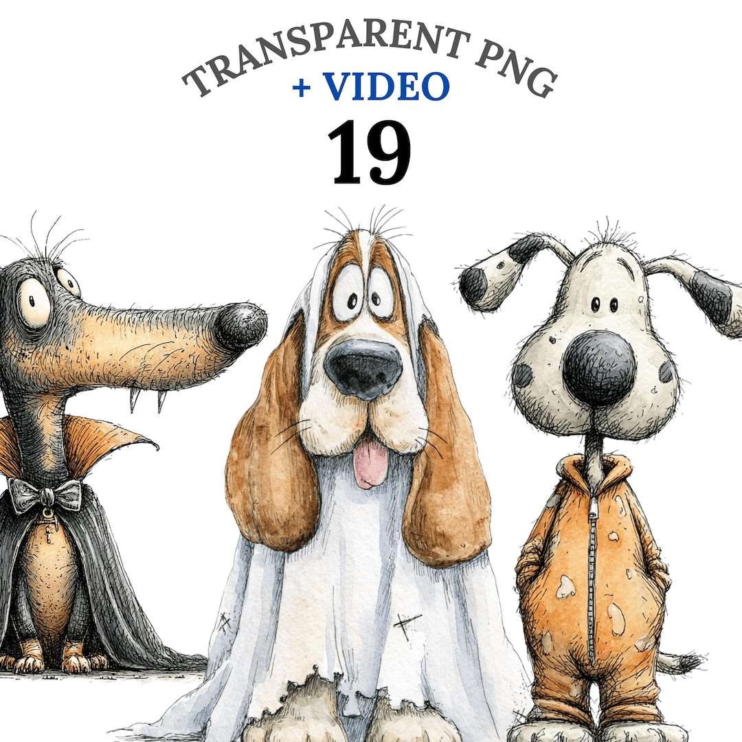 19 Quirky Halloween Dog Clipart PNG Bundle + Video, Funny Puppy Ghost ...