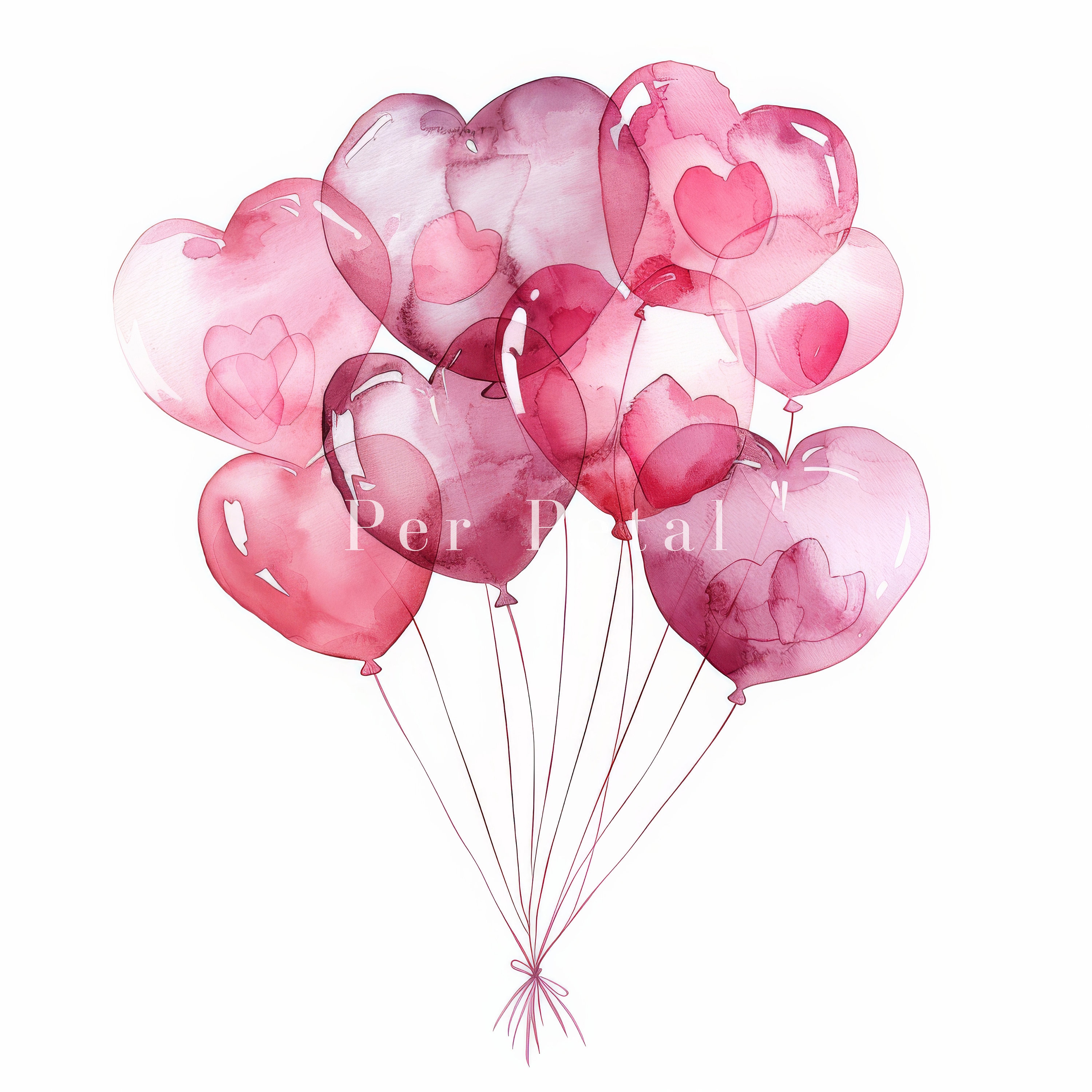 Pink Heart Balloon Clipart Bundle, Pink Balloon Clipart, Watercolor ...