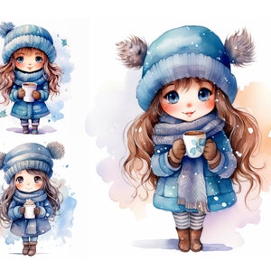 Winter Girl Clipart Bundle, JPGs, Cute Girl Clipart for Commercial Use, Watercolor Girl Clipart, Scrapbook Images, Digital Download, Nursery