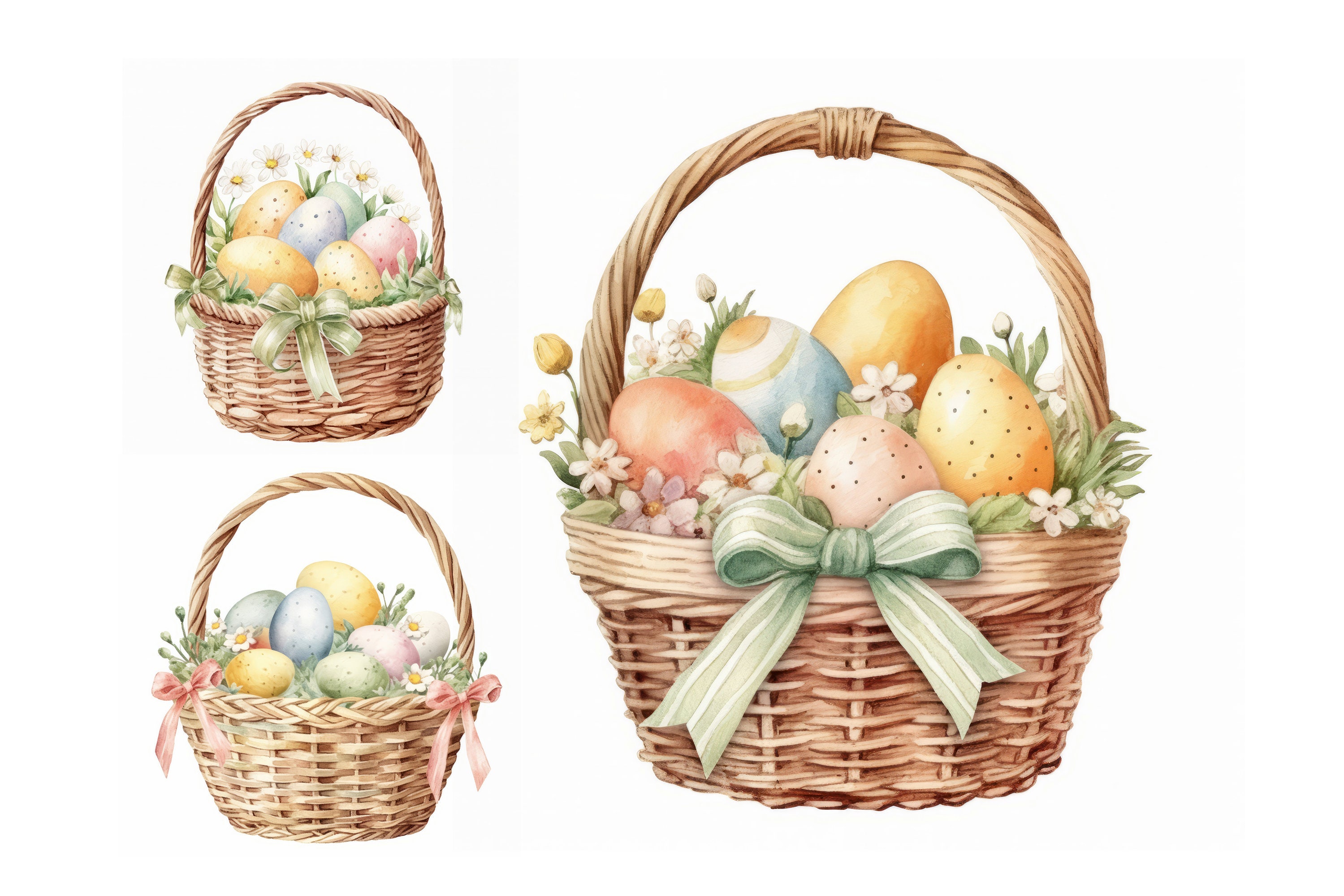 Watercolor Easter Basket Clipart, Floral Easter Egg Clipart, Watercolor ...