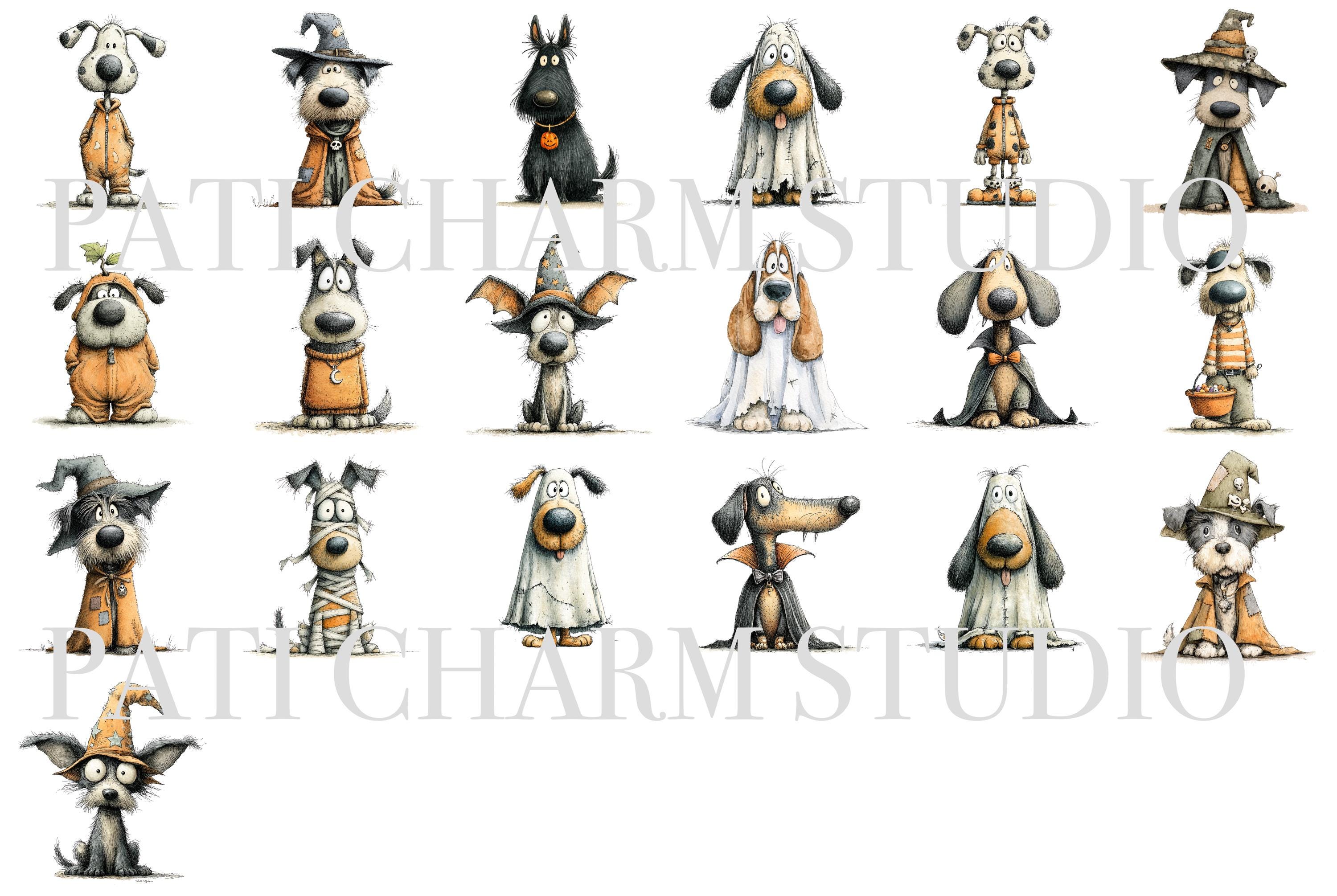 19 Quirky Halloween Dog Clipart PNG Bundle + Video, Funny Puppy Ghost ...