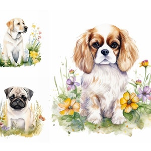 Nursery Puppy Clipart Bundle, 9 High Quality JPGs, West Highland White Terrier, Watercolor Dogs and Puppies for Commercial Use, Cute Animals