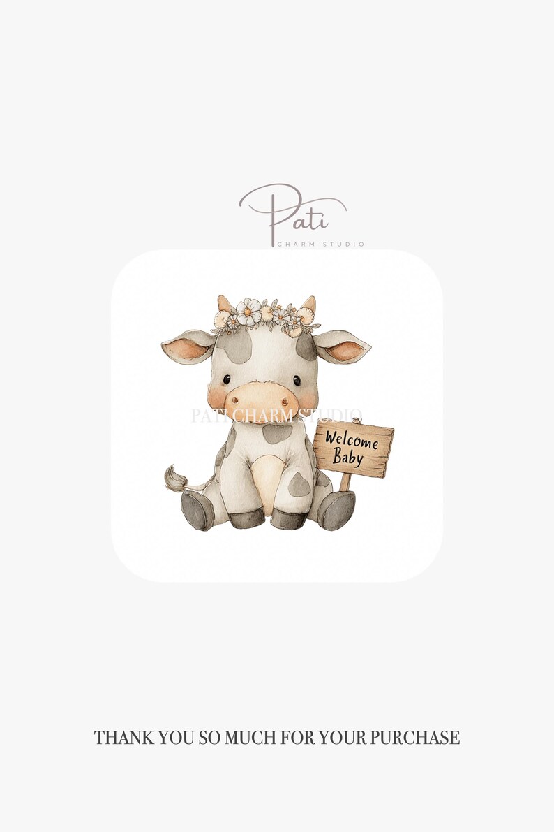 20 Baby Cow Clipart PNG + Video, Cute Farm Animal Nursery Bundle ...