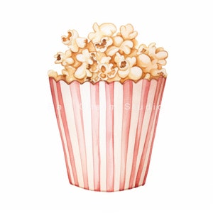 K&ouml;nnte beinhalten: Ein roter und wei&szlig; gestreifter Papier-Popcorn-Eimer gef&uuml;llt mit fluffigem Popcorn.