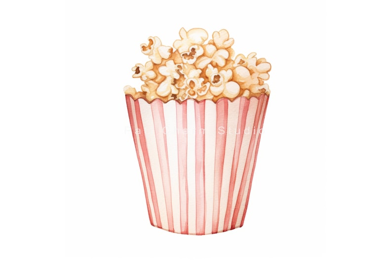 K&ouml;nnte beinhalten: Ein roter und wei&szlig; gestreifter Papier-Popcorn-Eimer gef&uuml;llt mit fluffigem Popcorn.