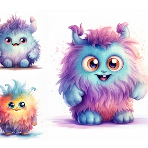 Niedliches Monster Clipart Bundle, hochwertige JPGs, Aquarell Monster für Kinder Clipart, Baby-Dusche-Dekor, lustige Monster Art, Cartoon Clipart