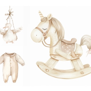 Babyshower clipartbundel, aquarel kinderkamer clipartpakket, neutrale kleuren, gender Reveal clipart, onbeperkte verkooplicentie, plakboek, schattig