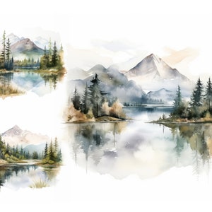 Watercolor Mountain Clipart Bundle, High Quality JPGs, Scrapbook Images, Mountain Clipart Digital Set, Junk Journal, Nature Clipart Cute Set