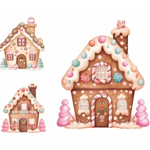 Gingerbread House Clipart, High Resolution JPG, Cute Christmas Clipart, Candy Clipart for Christmas Invite, Planner Stickers, Winter Graphic