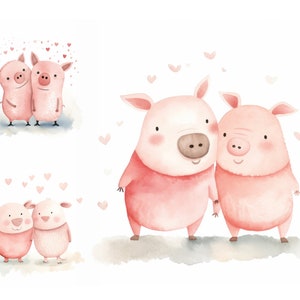 Paquete de imágenes prediseñadas de cerdo rosa, Imágenes Prediseñadas de Scrapbook, Descarga digital, JPG de alta calidad, Licencia comercial, Animal de granja de acuarela, Piggy de guardería