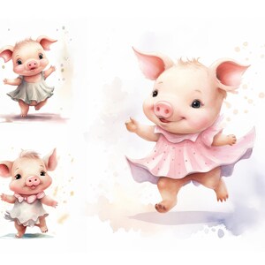 Paquete de imágenes prediseñadas de bailarina de cerdo lindo, Imágenes prediseñadas de animales de acuarela, Arte de pared de guardería, Imágenes prediseñadas de cerdo lindo, Fabricación de tarjetas, Artesanía digital, Imágenes prediseñadas de ballet