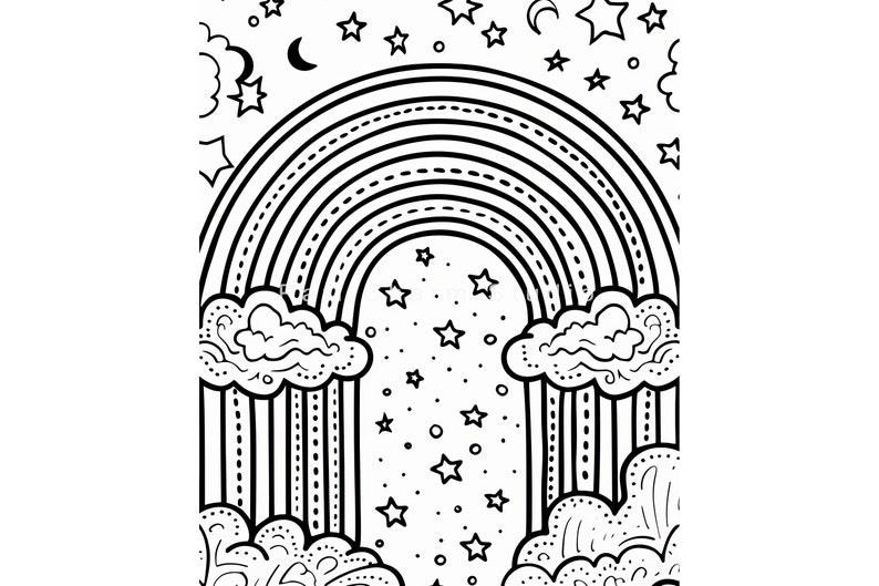 Rainbow Coloring Page for Kids, Instant Download, Coloring Book