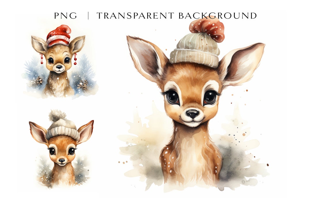 Christmas Deer in Hat Clipart PNG for Commercial Use - Winter Whimsical ...