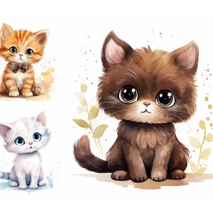 Cute Baby Cats Clipart Bundle 9 High Quality JPGs, Watercolor Nursery Animal Pets Clipart, Cat Clipart, Wall Art for Kids, Watercolor Pets