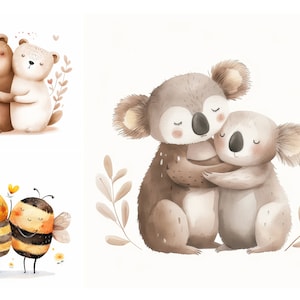 Pacchetto di clipart di amici animali che abbracciano carini, JPG di alta qualità, download digitale, clipart animali della foresta, download digitale, immagini di scrapbook