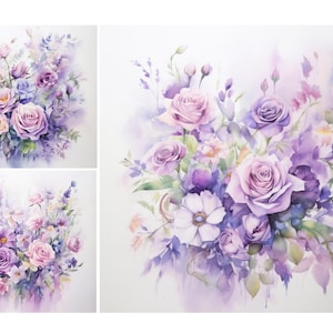 Watercolor Pink Flowers Clipart Bundle, Purple Flower Clipart, Wedding Invitation, Commercial Use, Wedding Clipart, Greeting Cards Design