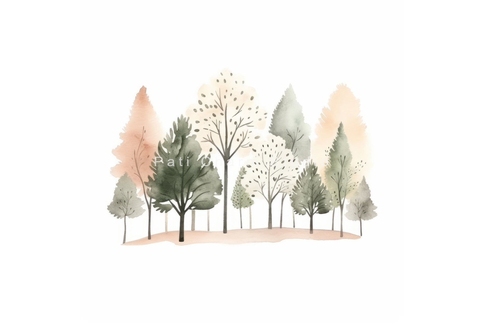 Watercolor Forest Clipart Bundle Jpgs, Nursery Tree Clipart, Landscape ...