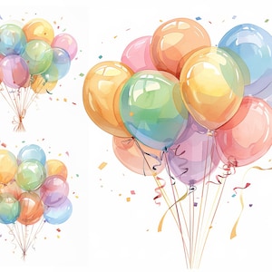 Paquete de imágenes prediseñadas de globos de cumpleaños, Imágenes prediseñadas de globos de acuarela, Imágenes prediseñadas de feliz cumpleaños, Imágenes prediseñadas de globos coloridos, Paquete de imágenes prediseñadas de fiesta de cumpleaños