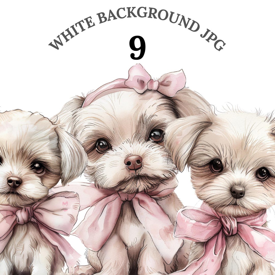 Watercolor Cute Puppy With Pink Bow Clipart JPEG, Pink Clipart, Nursery ...