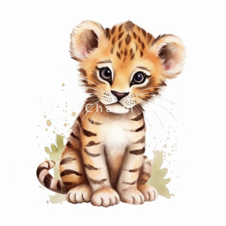 Jungle Baby Animals Clipart, High Quality JPGs, Watercolor Safari Animals Clipart for Baby Shower Invite, Nursery Decor, Cute Animals Images image 8