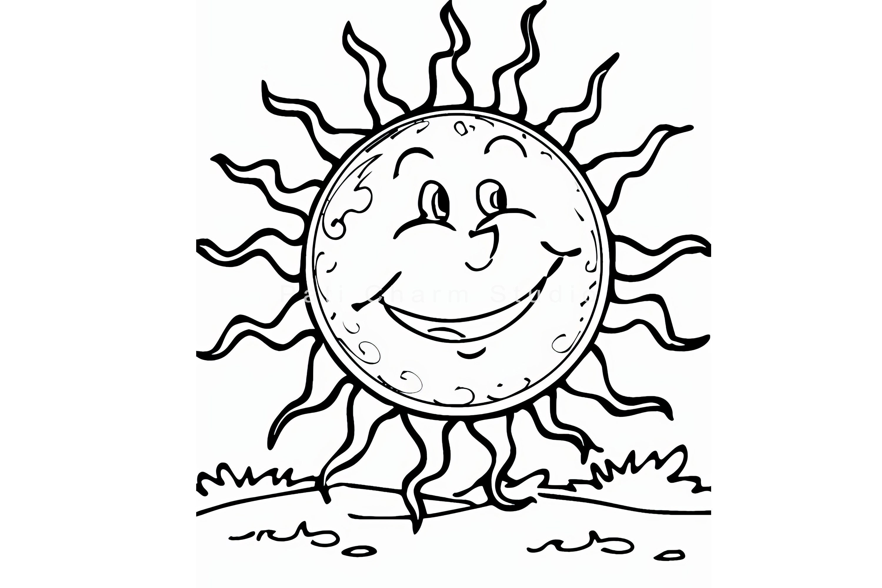 Happy Sun Coloring Page for Kids, Instant Download, Coloring Book ...