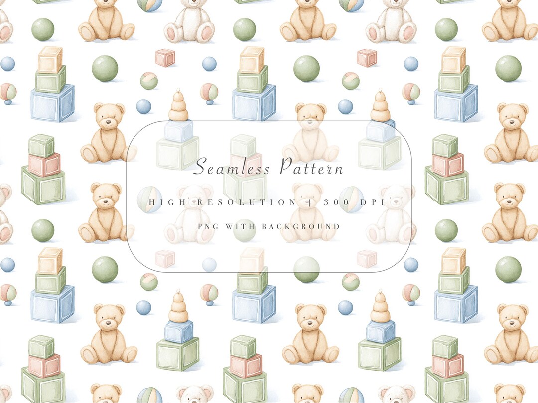 Teddy Bear Toy Seamless Pattern – Baby Toys Clipart PNG (with ...