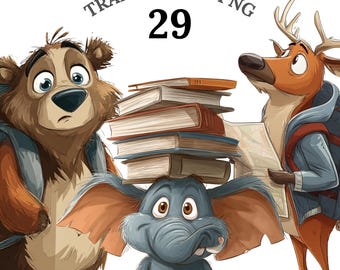 School Animal Clipart Set, Back to School PNG, Cute Book Animals, Kids Classroom Clip Art, Student Animal Illustration, 29 Cliparts + Video