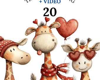 20 Giraffe Clipart PNG Bundle, Cute Safari Animal Clipart Bundle, Baby Giraffe Watercolor for Nursery, Jungle Baby Shower, Instant Download