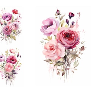 Watercolor Pink Rose Flowers Clipart Bundle, Wedding Flowers, Wedding Invitation, Commercial Use, Wedding Clipart, Greeting Cards Design