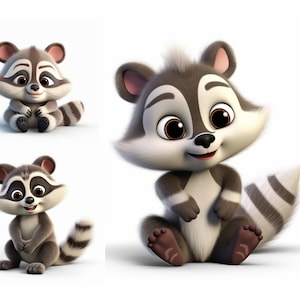 アライグマのクリップアートバンドル9つの高品質JPG、漫画の動物キャラクター、商用利用、デジタルプリント、保育園の壁アート、動物プリント、かわいい