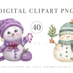 40 PNG Cute Snowman Clipart Bundle, Christmas Snowman PNG Set, Watercolor Winter Clipart, Instant Download, Commercial Use
