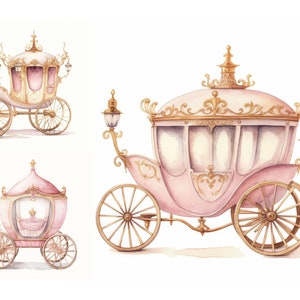 プリンセス馬車のクリップアート バンドル、高品質 JPG、おとぎ話の馬車のクリップアート、ベビーシャワーの壁アート、女の子の赤ちゃんのクリップアート、シンデレラのクリップアート