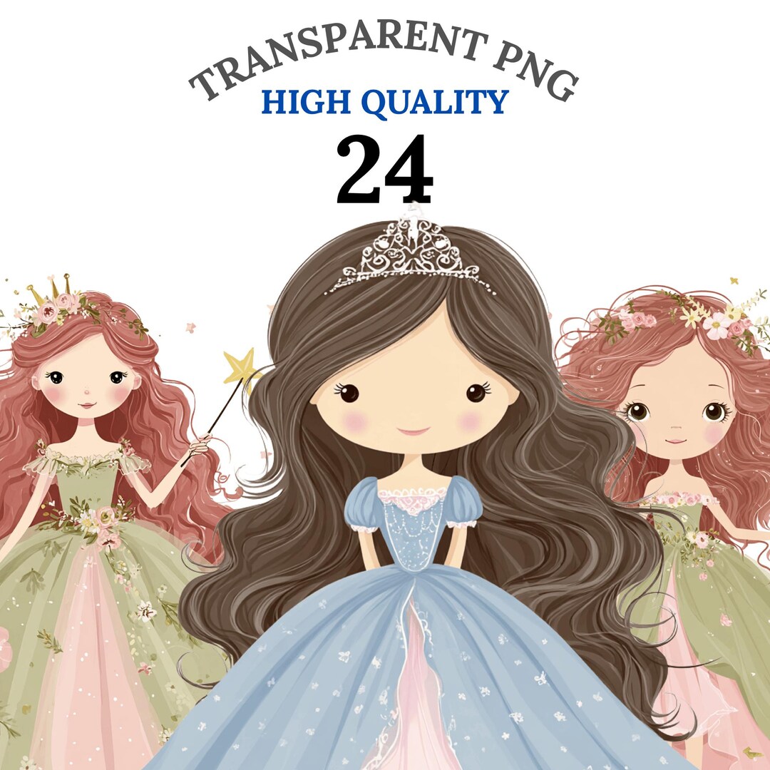 Cute Princess Clipart Set, Magical Princess PNG Bundle, Fairy Tale ...