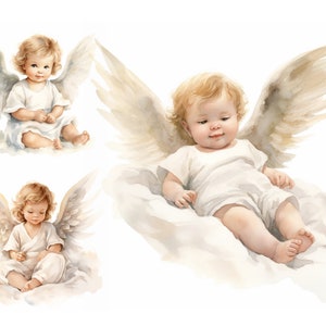 Baby Angel Clipart Bundle, High Quality JPGs, Watercolor Nursery Angel Clipart for Commercial Use, Baby Shower, Angel Wing, Nativity Clipart