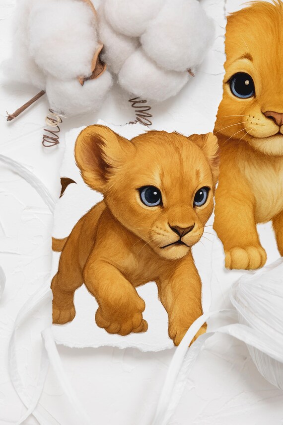 León bebé PNG, animales de safari en acuarela, adorables cachorros