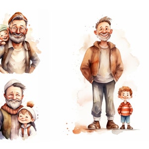Father's Day Clipart, High Quality JPGs, Gift Father Clipart, Watercolor Dad Clipart, Children Clipart, Daddy Clipart, Father Son Clipart