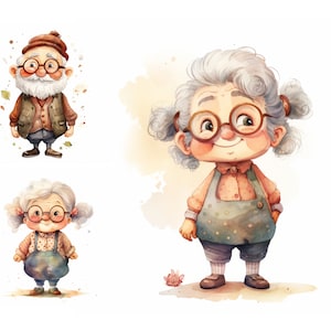 Bundle de cliparts grands-parents, clipart famille, usage commercial, clipart grand-père, clipart grand-mère, fête des grands-parents, grand-mère, grand-père