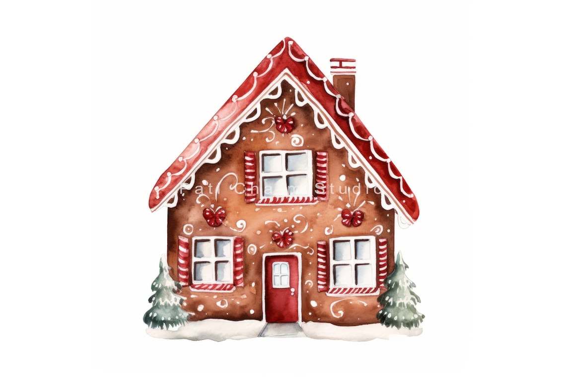 Christmas Gingerbread House Clipart Bundle Jpgs Watercolor Clipart