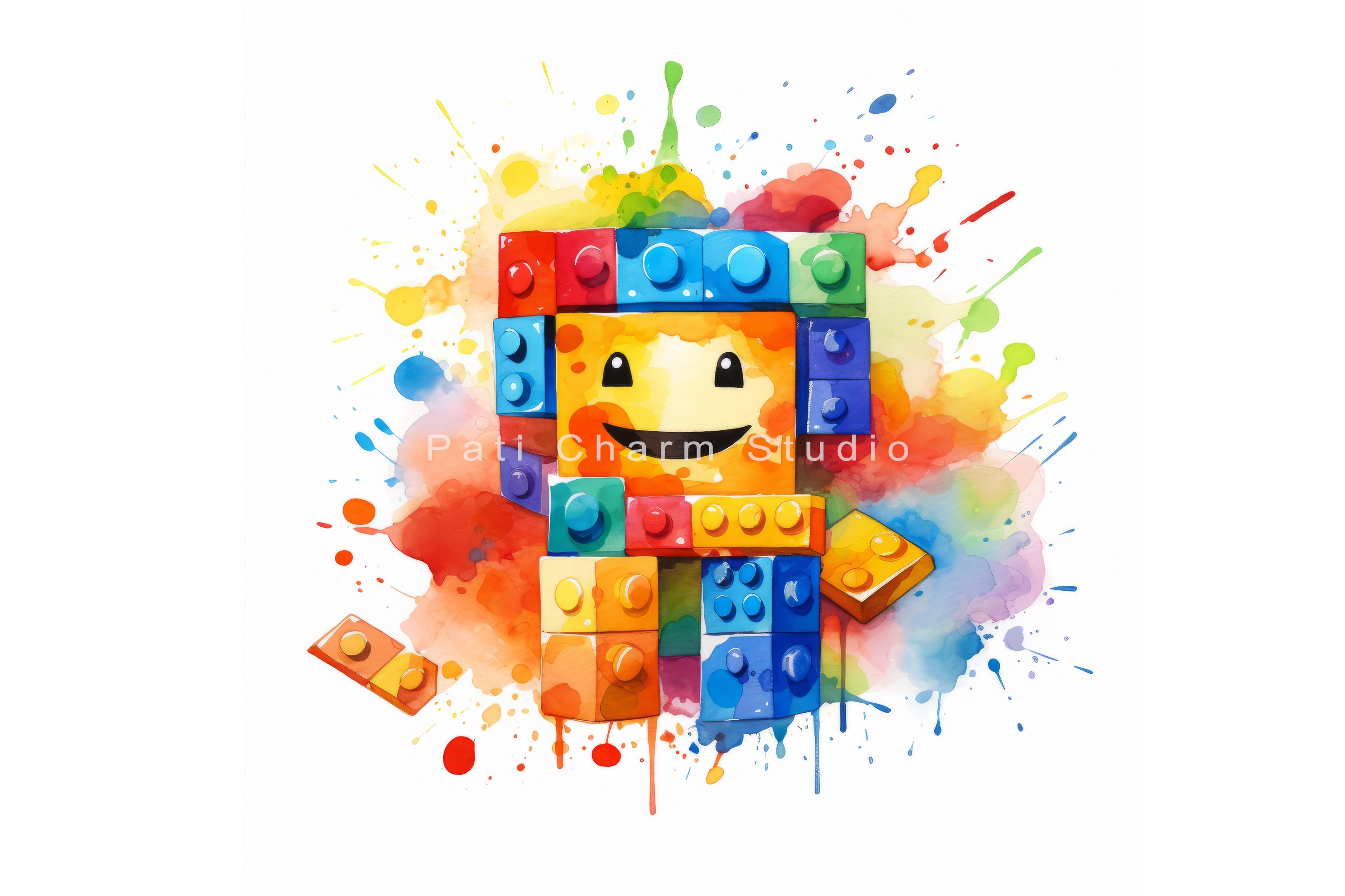 Watercolor Building Bricks Clipart Pack, 9 High Quality Jpgs, Brick ...