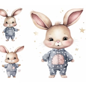Schattige slaapkop clipart, hoge kwaliteit jpg's, digitale download, journaling kaarten maken, aquarel konijntje clipart, babyshower decor, kinderkamer