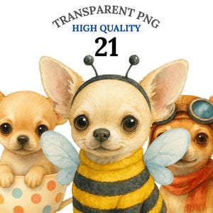 21 Chihuahua Clipart PNG Bundle, Cute Cartoon Puppy Clipart for Dog Mom Stickers & Sublimation, Fast Download, Commercial Use