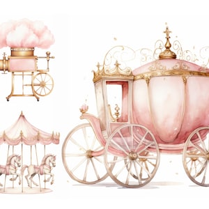 Baby Pink Carousel Clipart Bundle, Pony Clipart, Carousel Horses Clipart, Pony Tale Clipart, Nursery Clipart, Baby Shower Art, Scrapbooking