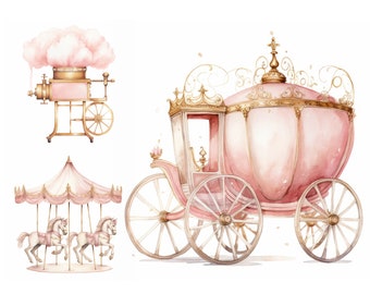 Baby Pink Carousel Clipart Bundle, Pony Clipart, Carousel Horses Clipart, Pony Tale Clipart, Nursery Clipart, Baby Shower Art, Scrapbooking