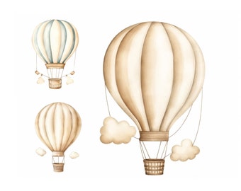 Aquarel luchtballonnen clipart, kinderkamer muurdecoratie, babyjongen clipart, hoge kwaliteit jpg's, digitale download, kinderkunst, ballon clipart